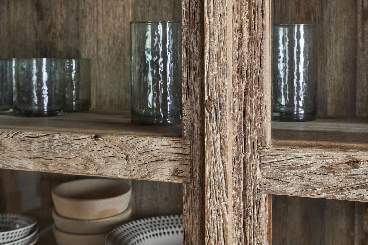 Armoire Ibo en bois recyclé et verre - Naturel - Large