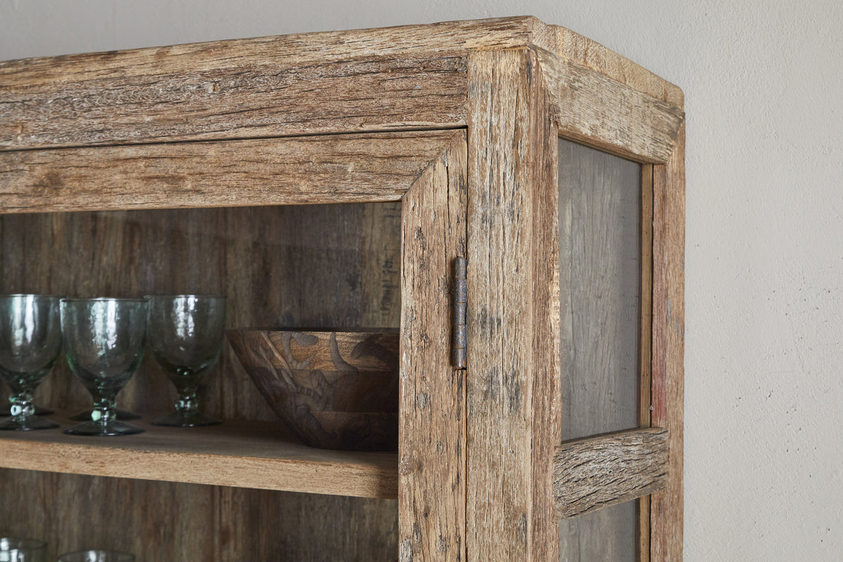 Armoire Ibo en bois recyclé et verre - Naturel - Large