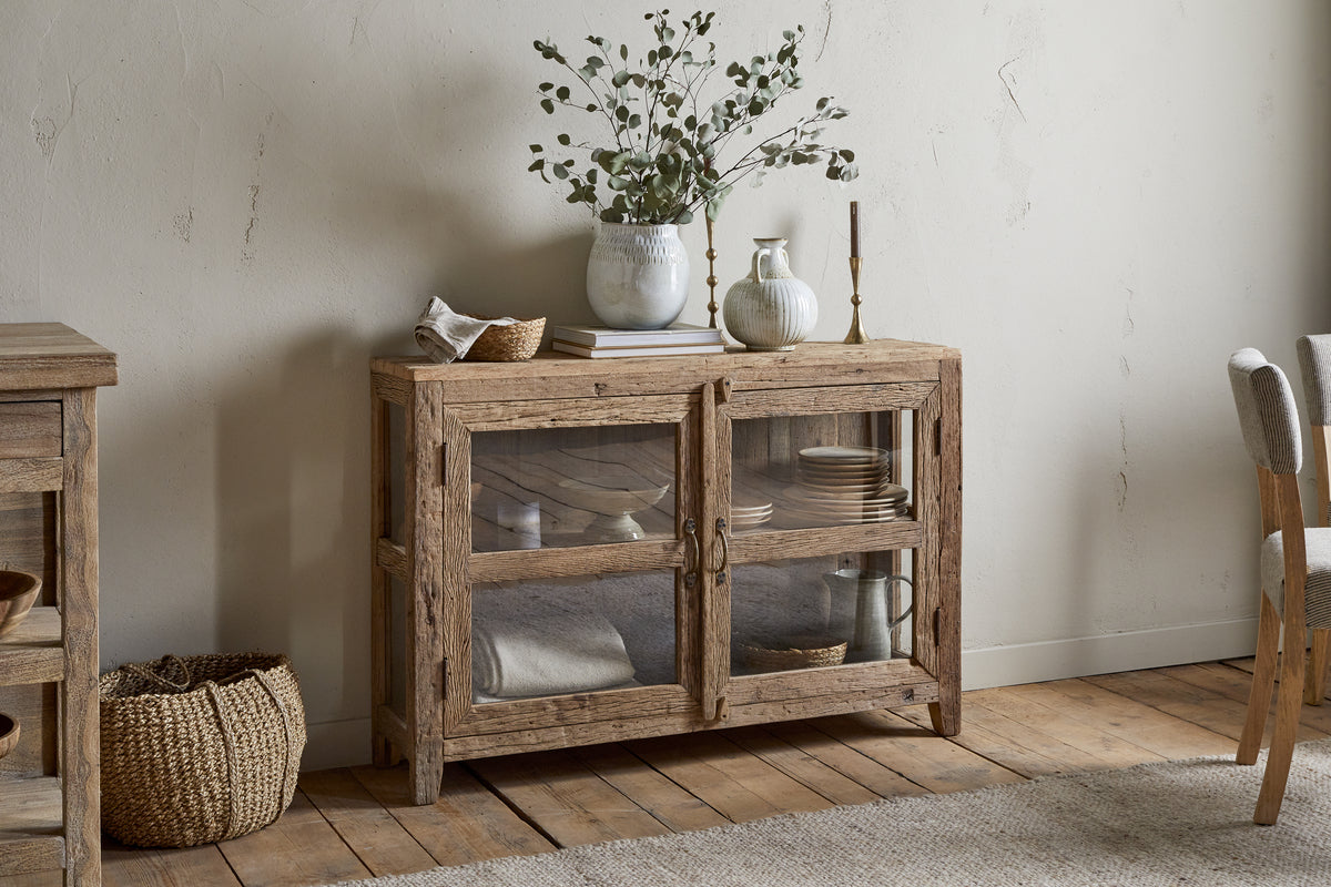 Buffet Ibo en bois recyclé et verre - Naturel