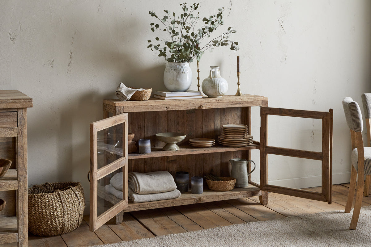 Buffet Ibo en bois recyclé et verre - Naturel
