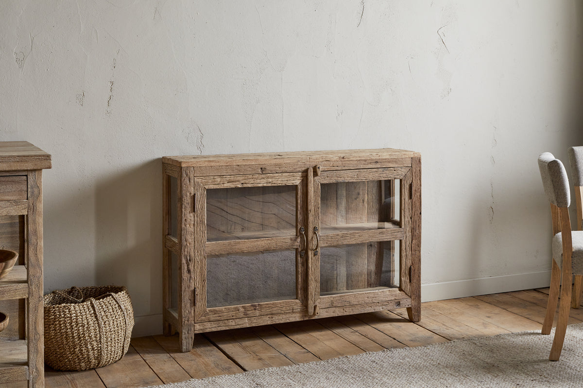 Buffet Ibo en bois recyclé et verre - Naturel