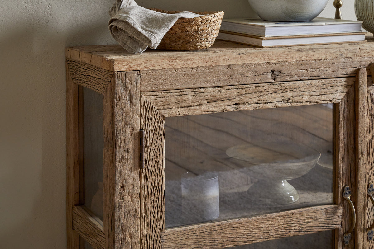Buffet Ibo en bois recyclé et verre - Naturel