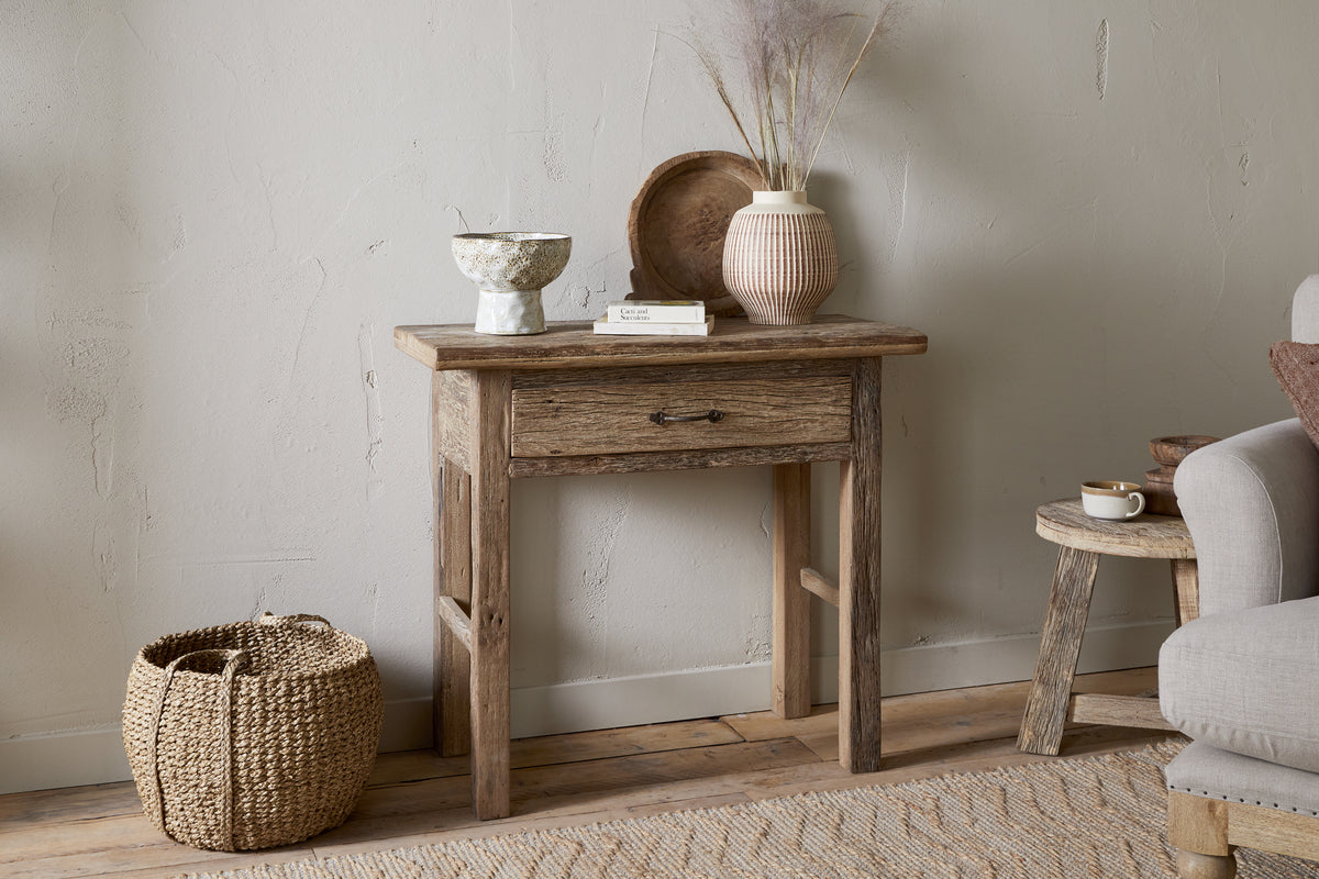 Console Ibo à 1 tiroir en bois recyclé - Naturel