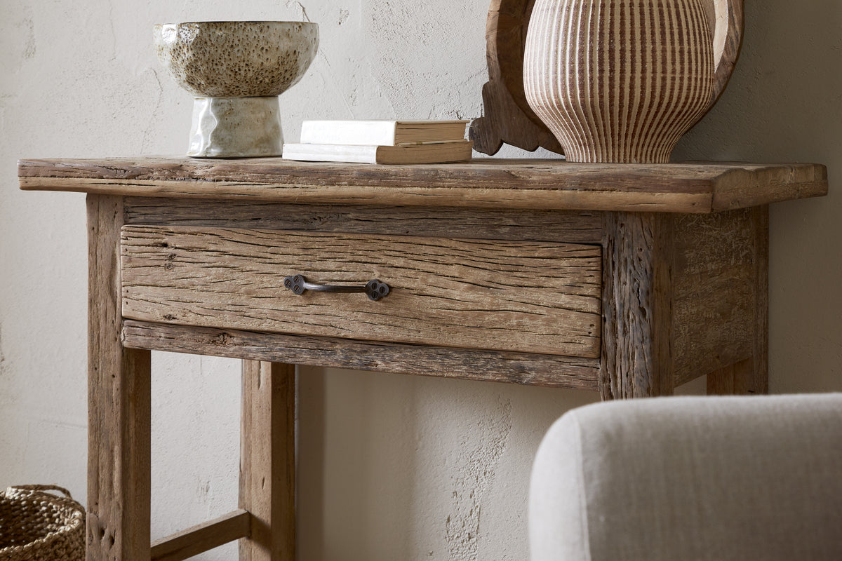 Console Ibo à 1 tiroir en bois recyclé - Naturel