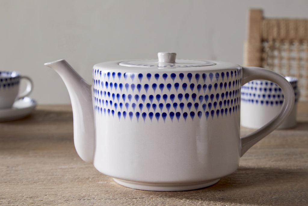 Théière Indigo Drop pour 4 personnes - Crème et indigo