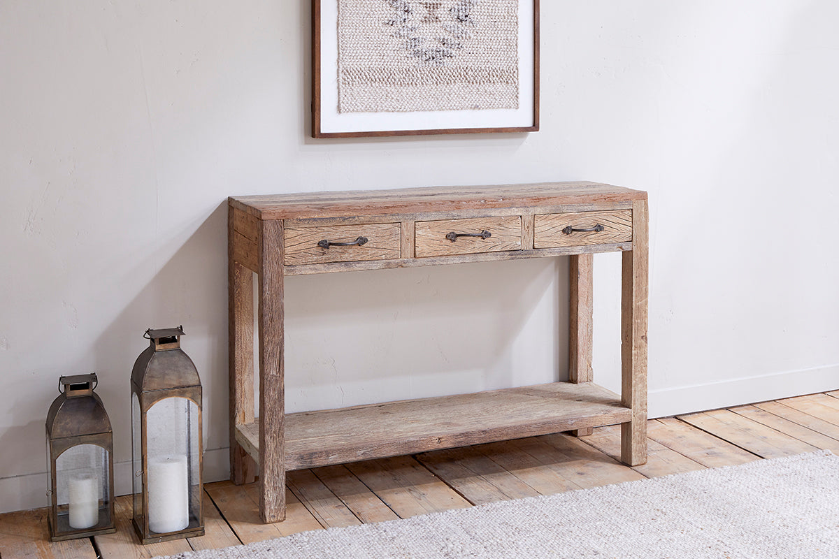 Console 3 tiroirs en bois recyclé Ibo - Naturel