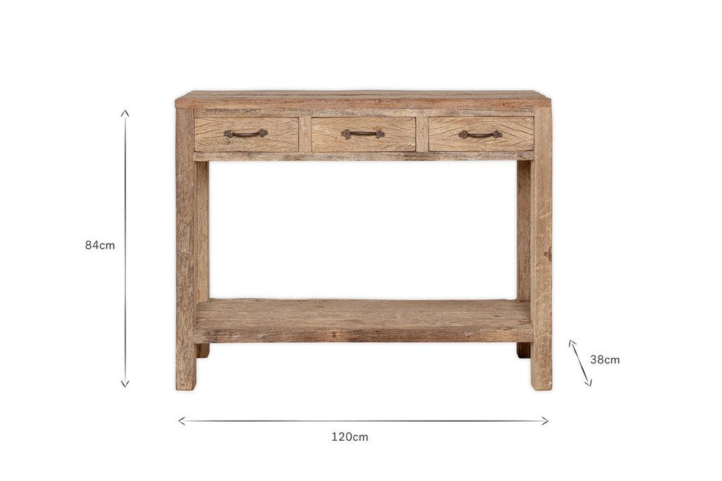 Console 3 tiroirs en bois recyclé Ibo - Naturel