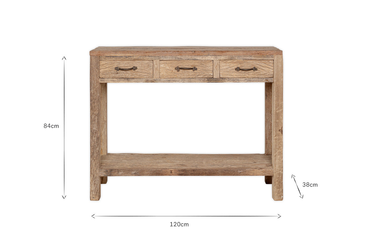 Console 3 tiroirs en bois recyclé Ibo - Naturel