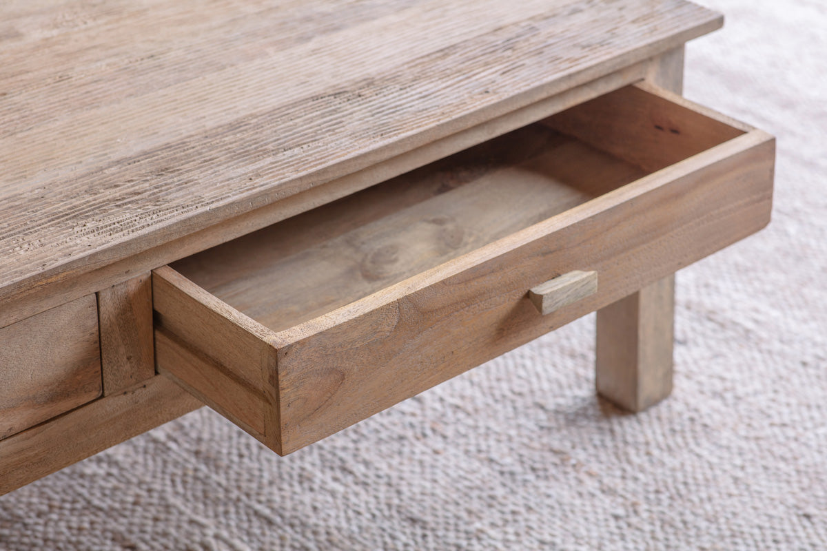 Table basse en bois de manguier rainuré Laali - Naturel