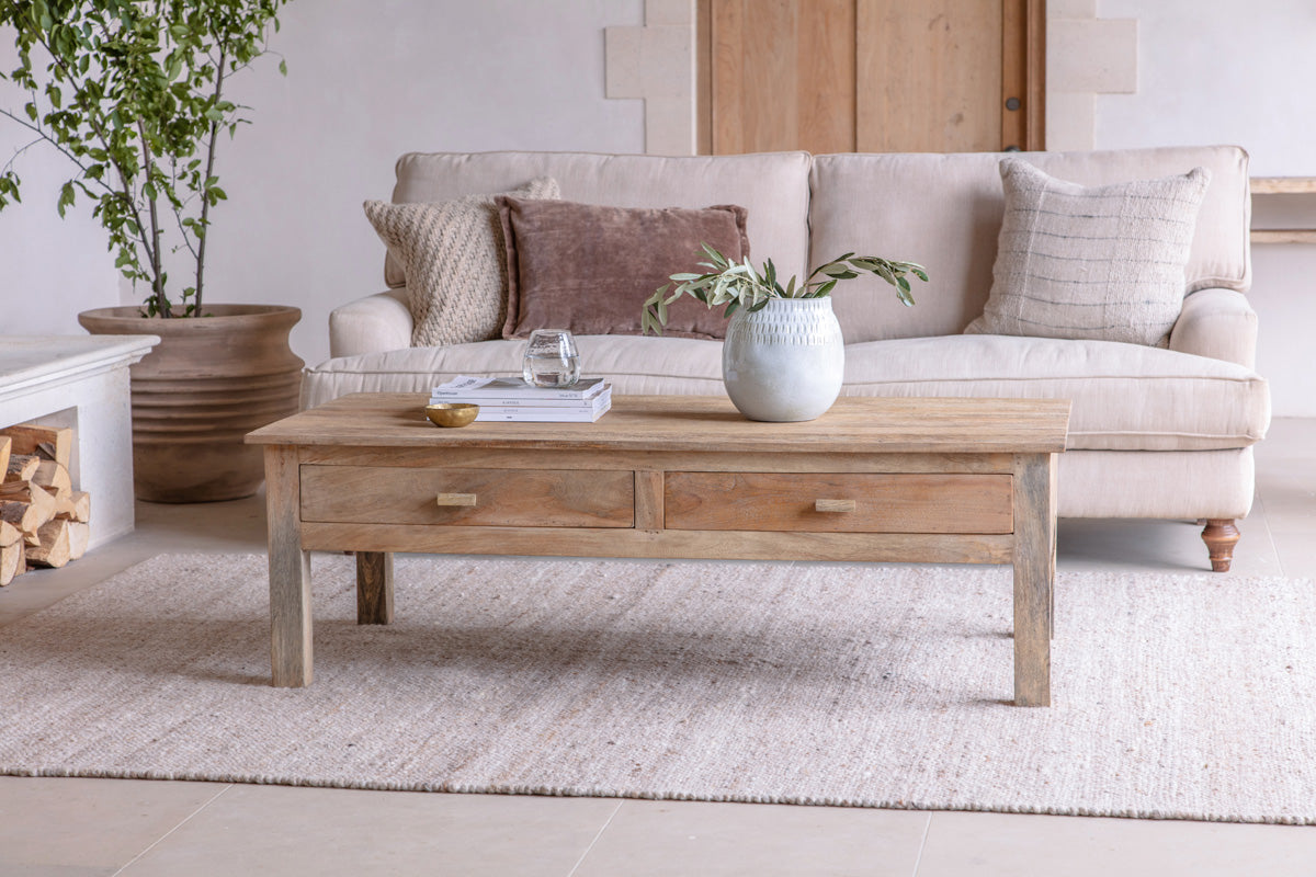 Table basse en bois de manguier rainuré Laali - Naturel