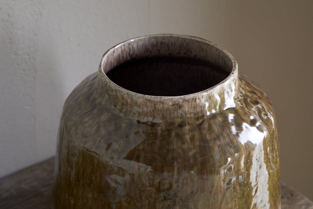 Vase Melina à glaçure réactive - Olive et naturel