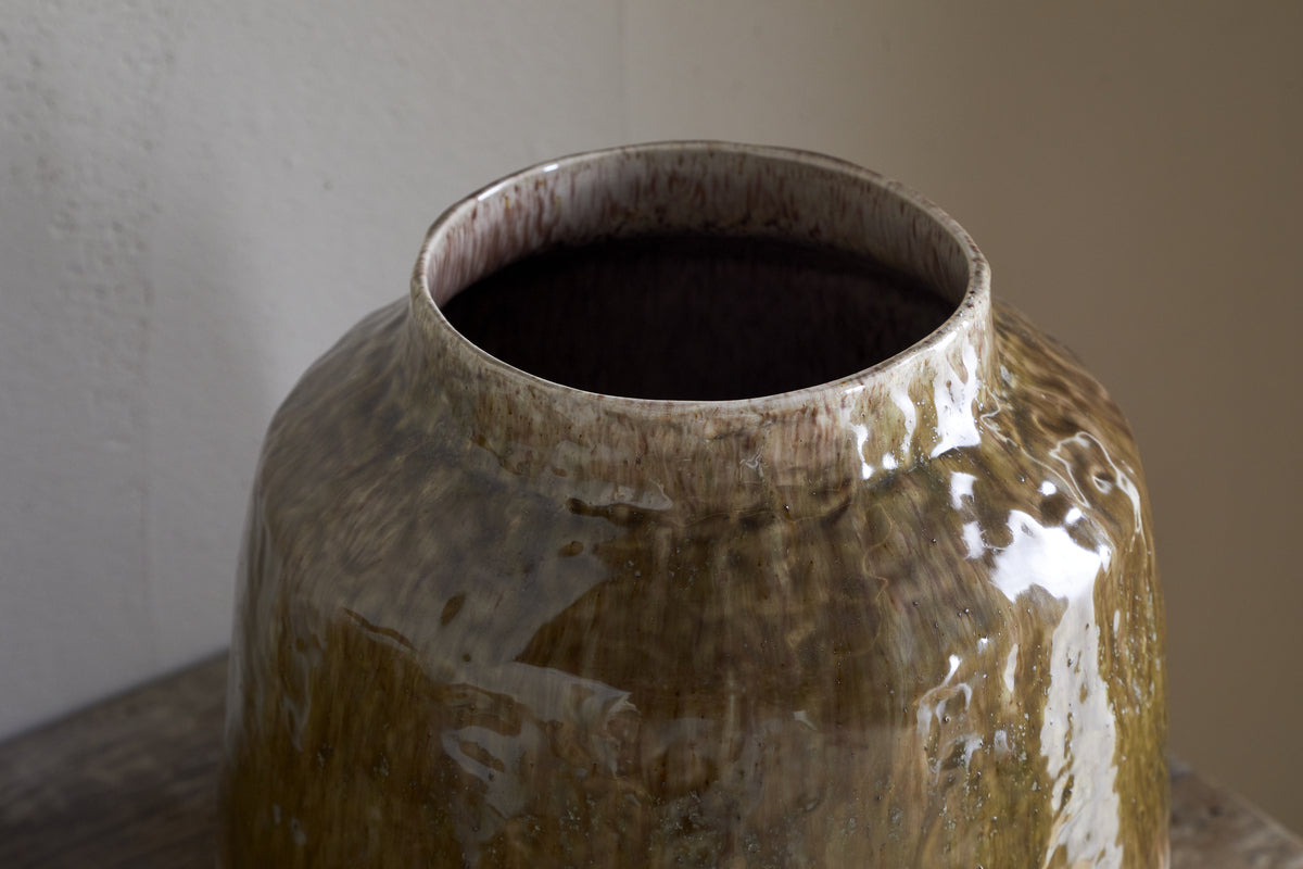 Vase Melina à glaçure réactive - Olive et naturel