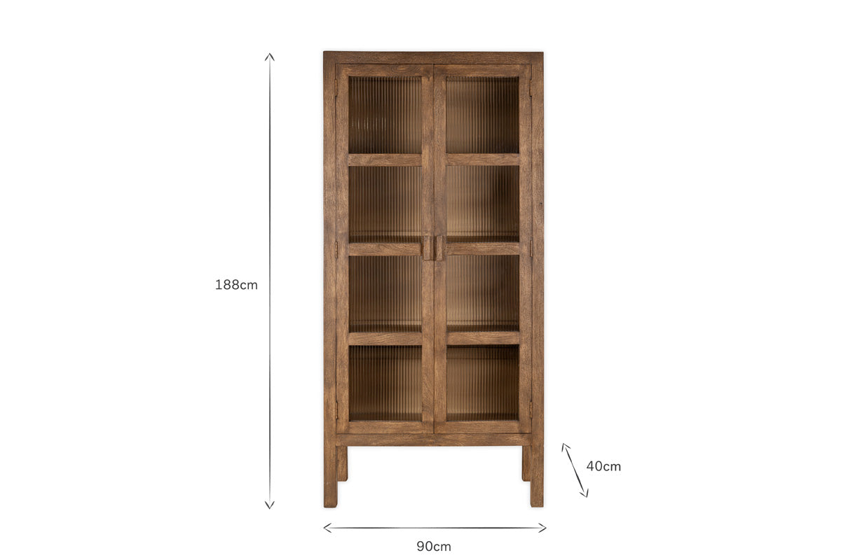 Armoire en bois de manguier Mendani et verre cannelé - Teinte noyer