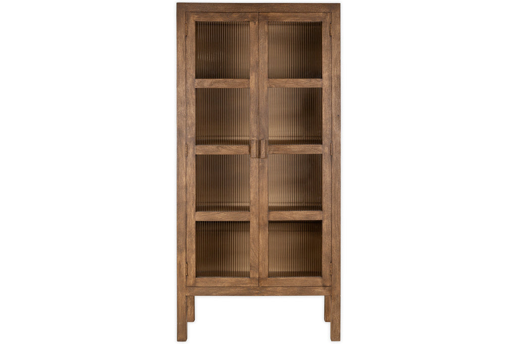 Armoire en bois de manguier Mendani et verre cannelé - Teinte noyer