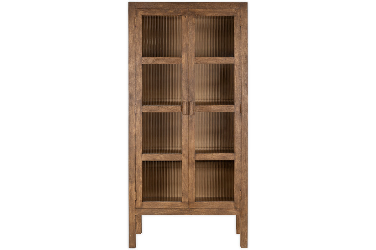 Armoire en bois de manguier Mendani et verre cannelé - Teinte noyer