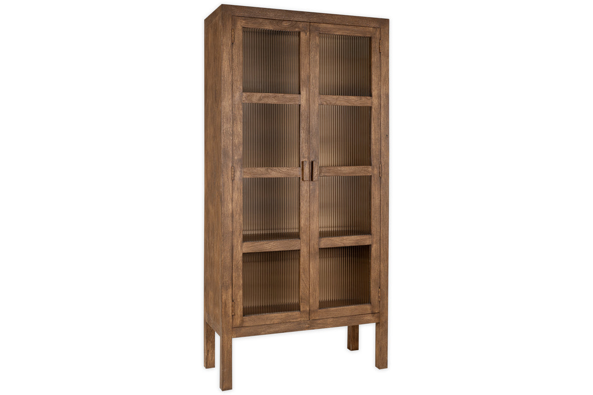 Armoire en bois de manguier Mendani et verre cannelé - Teinte noyer