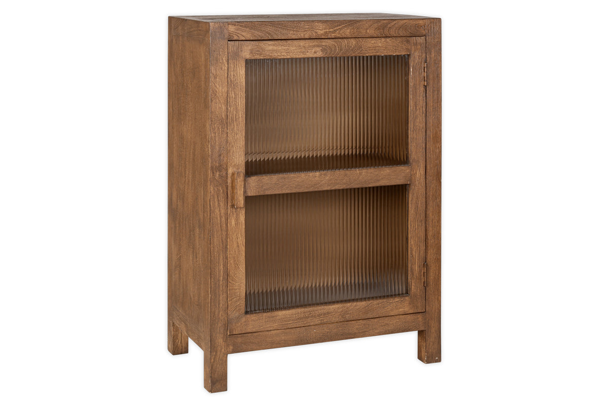 Meuble bas en bois de manguier Mendani et verre cannelé - Teinte noyer