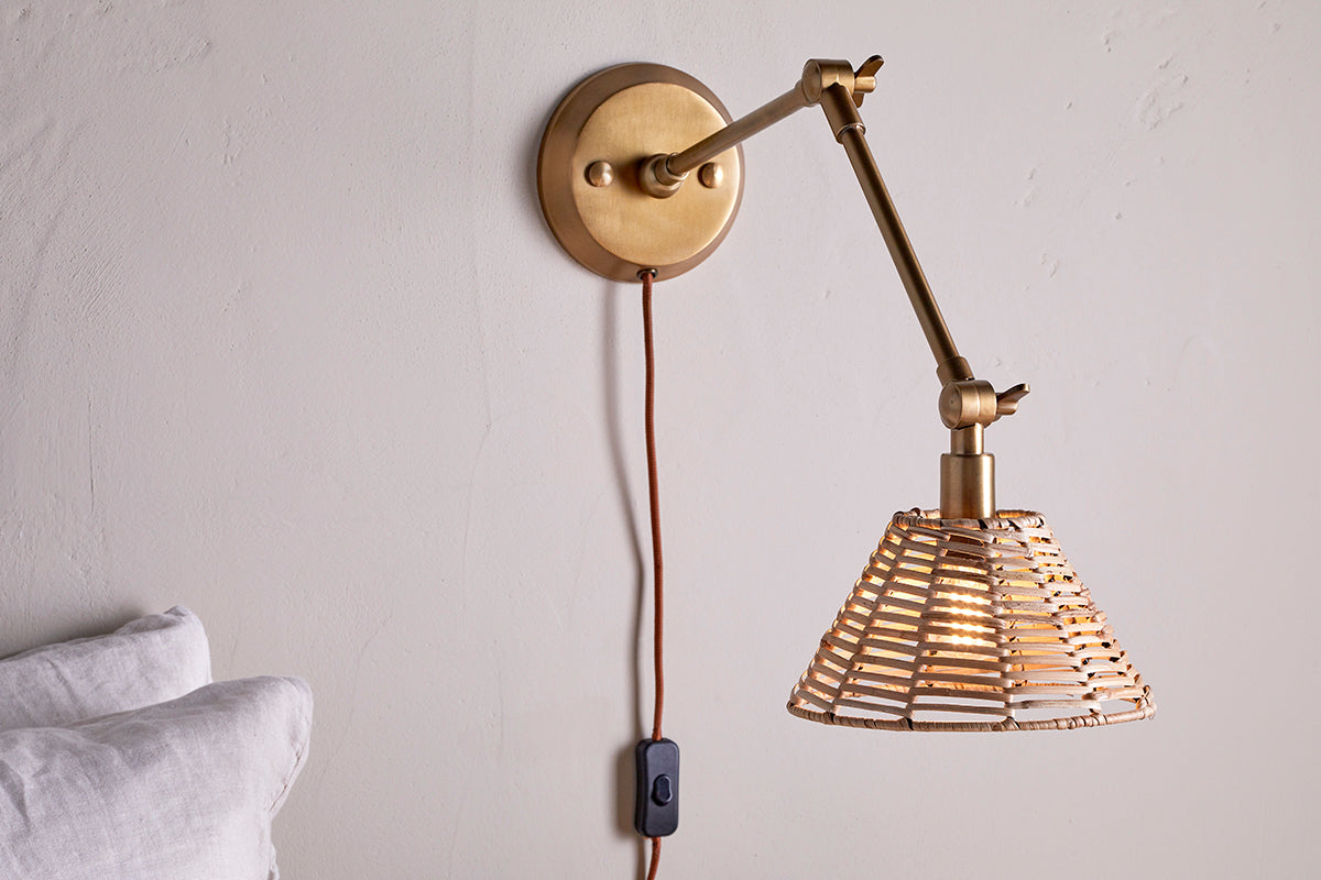 Applique murale en rotin Noko - Laiton naturel et antique
