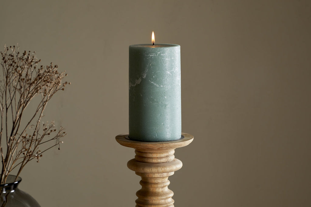 Bougie pilier rustique au soja – Vert sauge – Grande taille