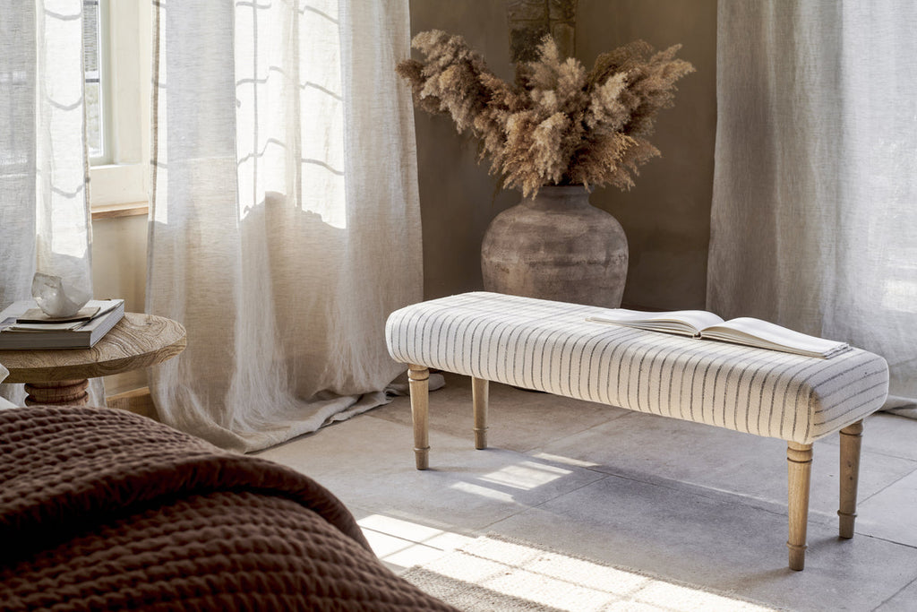 Banc rembourré à rayures Sanja - Gris