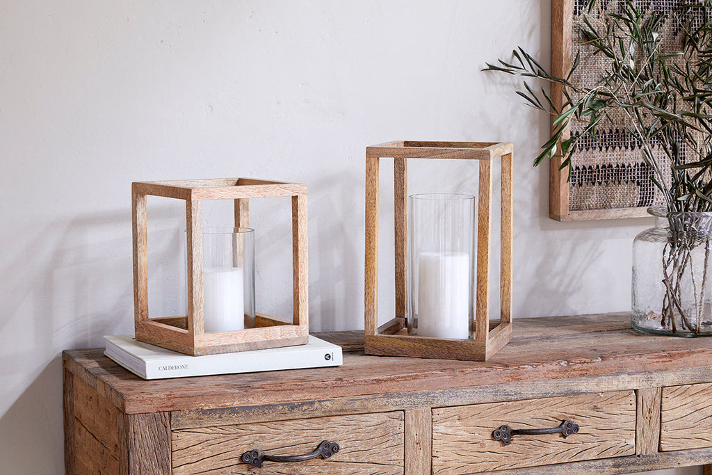 Lanterne en bois de manguier Sanora - Naturel