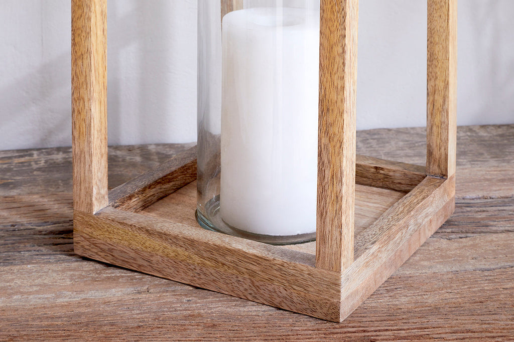 Lanterne en bois de manguier Sanora - Naturel