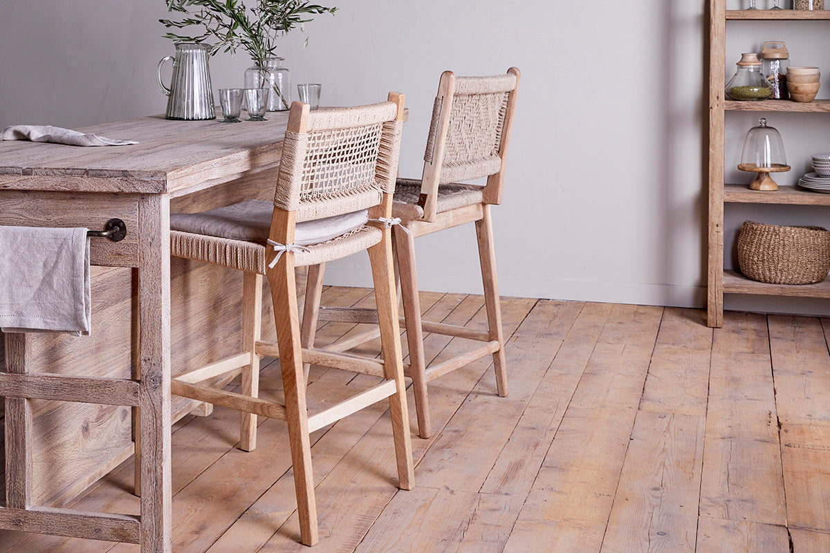 Chaise de comptoir tissée Vinay - Naturel