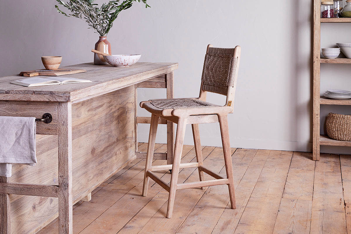 Chaise de comptoir tissée Vinay - Naturel