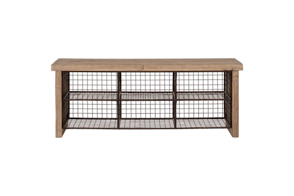 Banc de rangement Abha en bois recyclé et fer - Naturel