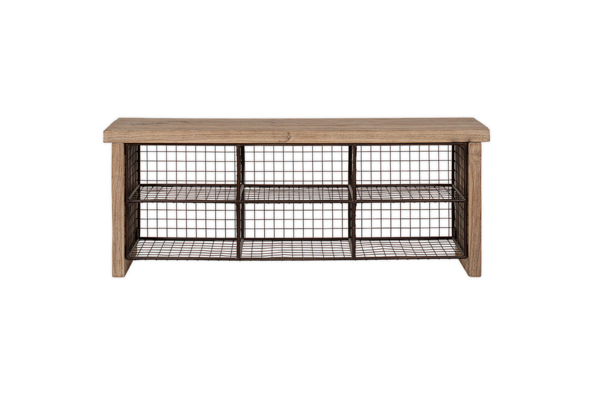 Banc de rangement Abha en bois recyclé et fer - Naturel