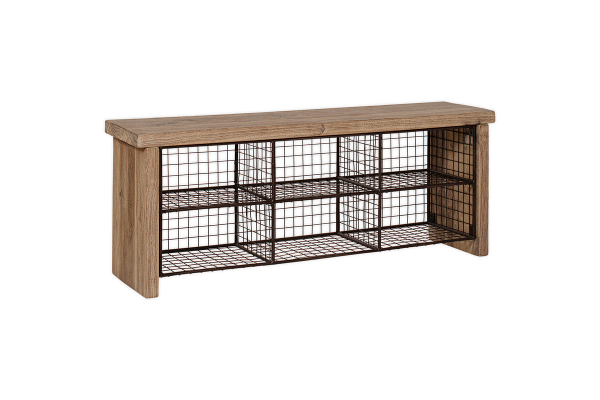 Banc de rangement Abha en bois recyclé et fer - Naturel