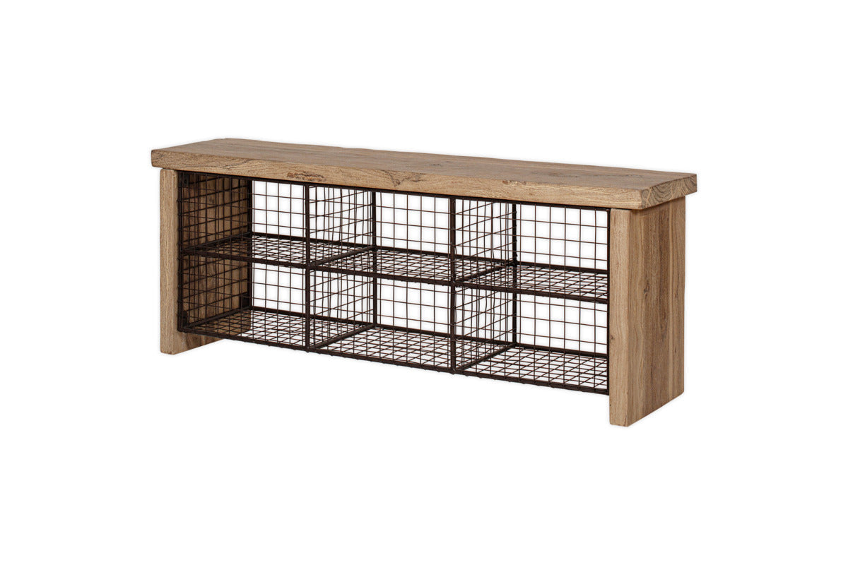 Banc de rangement Abha en bois recyclé et fer - Naturel