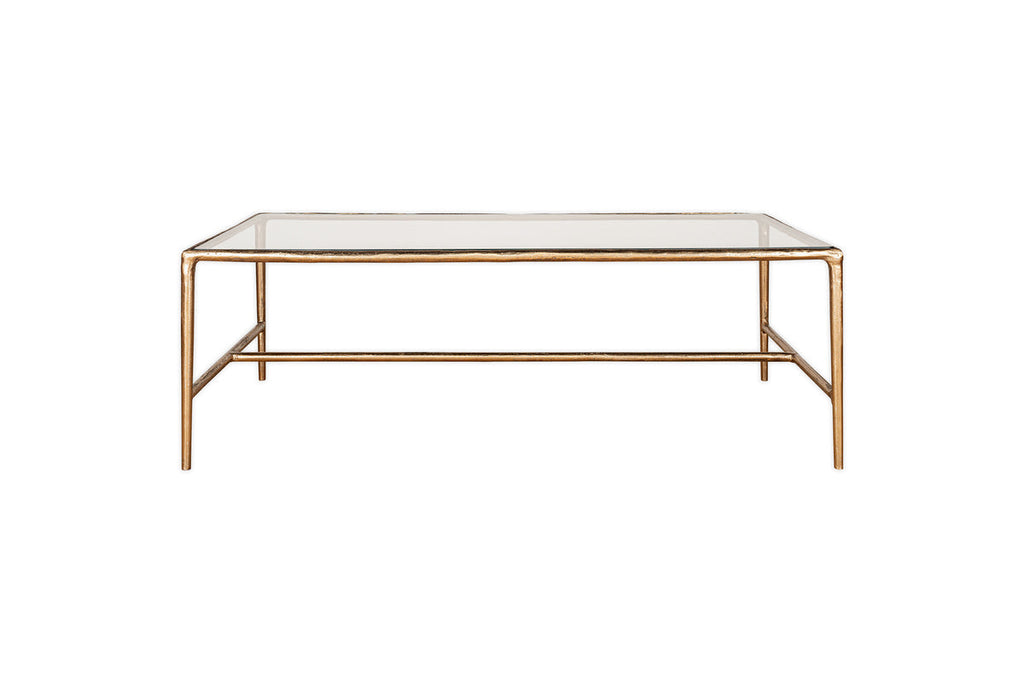 Table basse Gilasi en métal moulé et verre - Laiton antique
