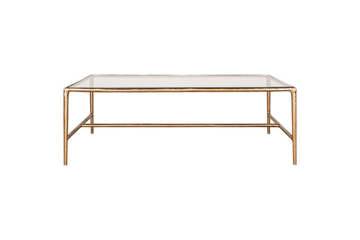 Table basse Gilasi en métal moulé et verre - Laiton antique