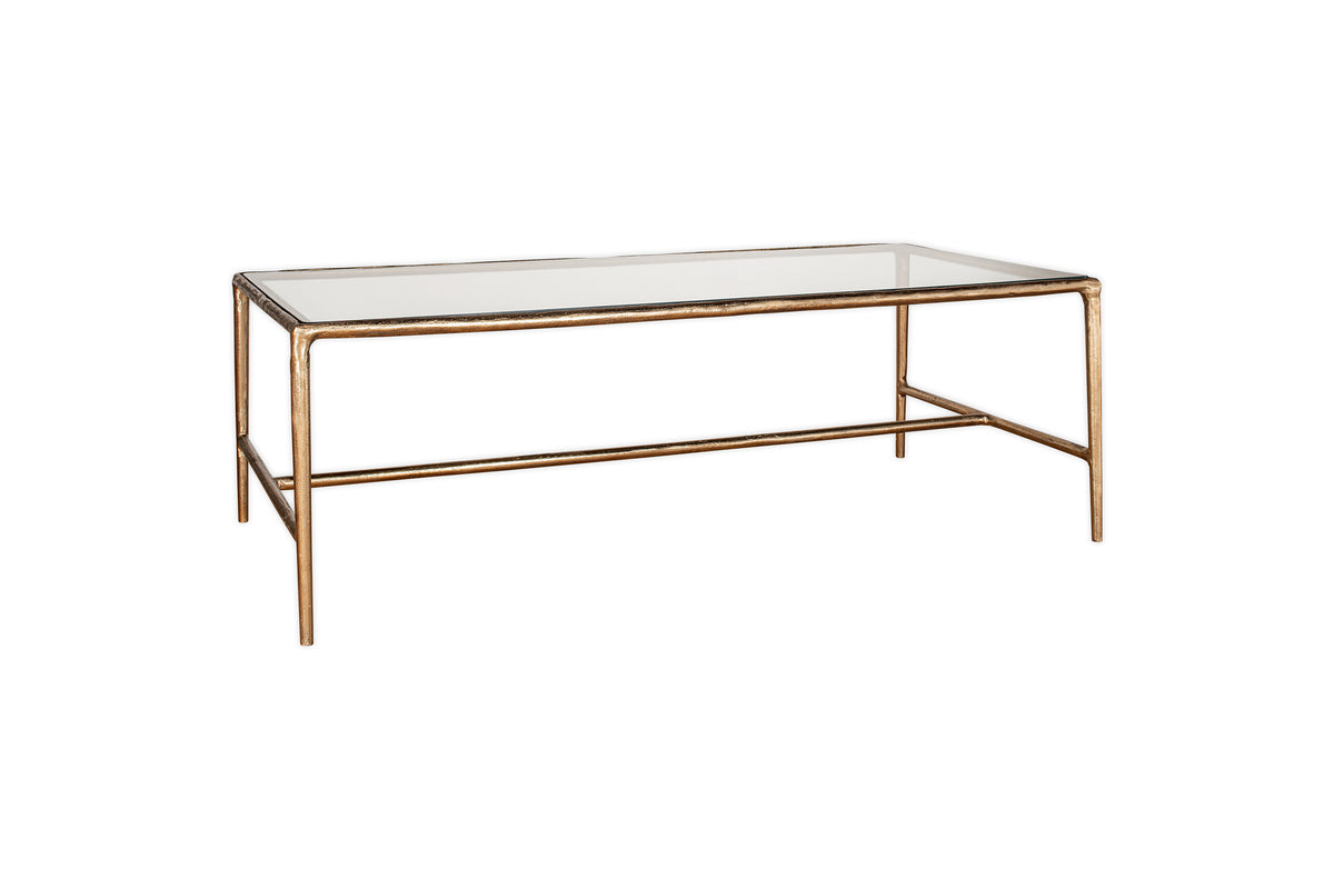 Table basse Gilasi en métal moulé et verre - Laiton antique
