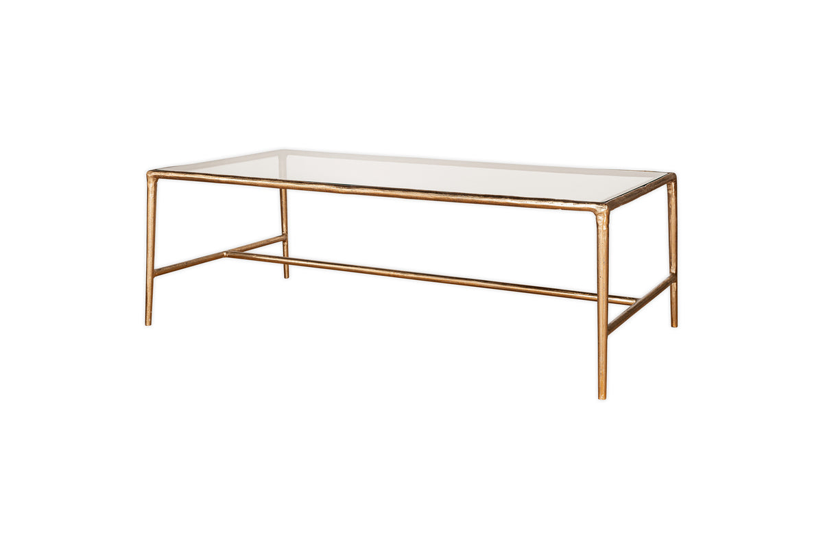 Table basse Gilasi en métal moulé et verre - Laiton antique