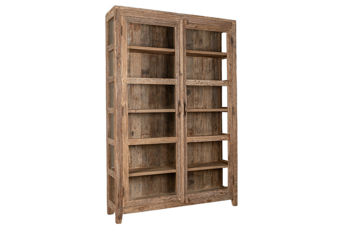Armoire Ibo en bois recyclé et verre - Naturel - Large